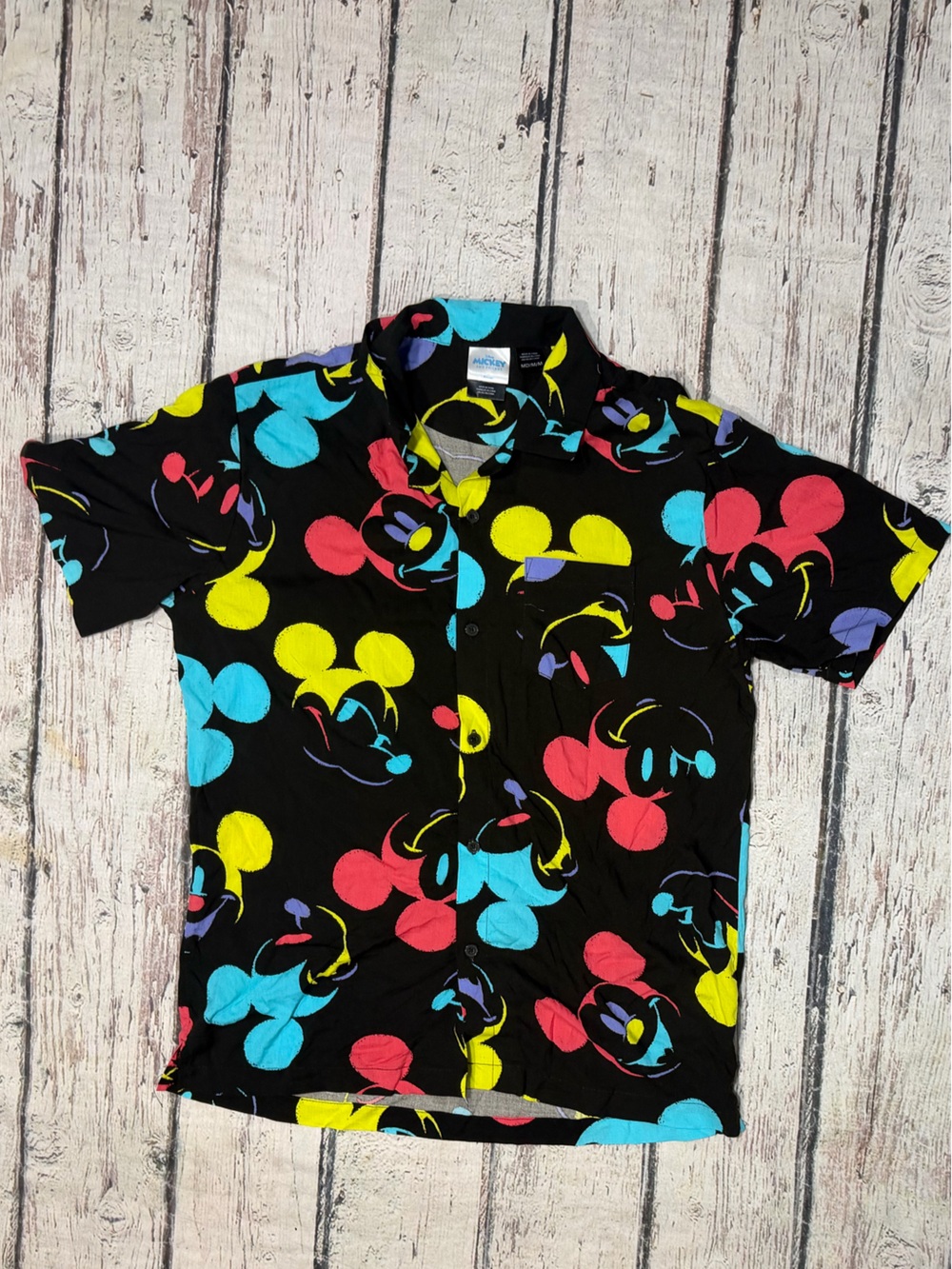 Mickey Mouse Button Down Cartoon Short Sleeve Disney Shirt